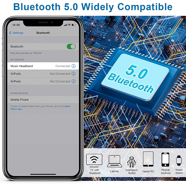 Nukkumiseen ja urheiluun tarkoitetut Bluetooth-panta-kuulokkeet naisille, mukavat langattomat kuulokkeet HD-kaiuttimilla ja solmitulla/kierretyllä muotoilulla