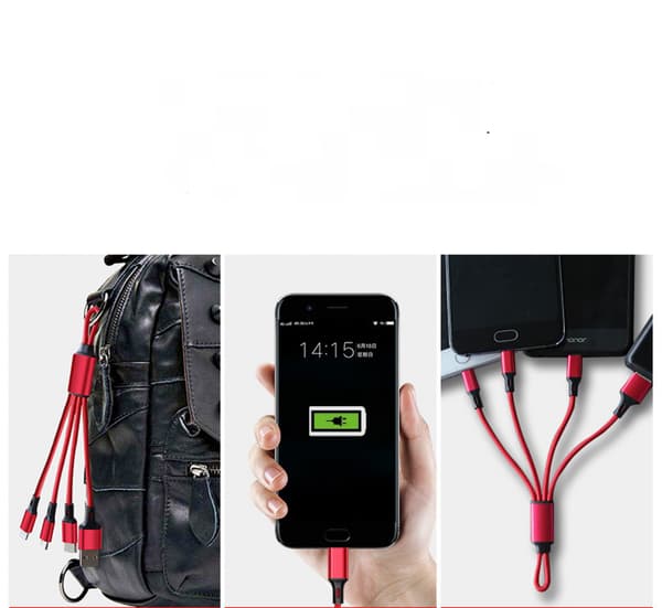 3 i 1 Multi USB-ladekabel, kort reiseformat 7” nøkkelringkabel kompatibel med Apple iPhone/USB/USB-C/Micro USB-kabel