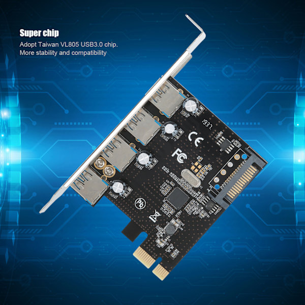 4-Port Low Impedance PCI-E till USB3.0 Expansionskort för Windows XP/ Vista / Win7 / Win8 / Win10