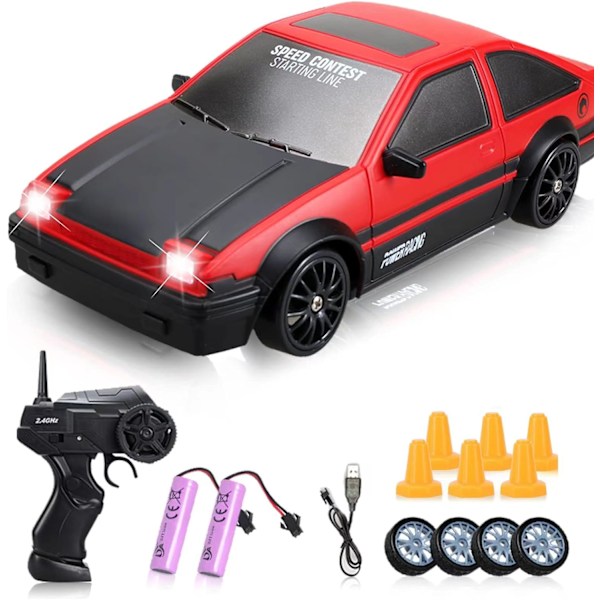 RC-driftauto, 1:24 kauko-ohjattava huippunopeudella ajava driftaava auto, 2,4 GHz 4WD sähköinen urheiluauto, jossa kaksi akkua ja ajovalot