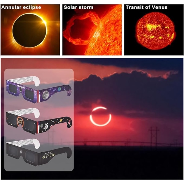 Solglasögon för solförmörkelse 2024, solglasögon för att se solförmörkelsen (C) slumpmässiga färger 2-pack