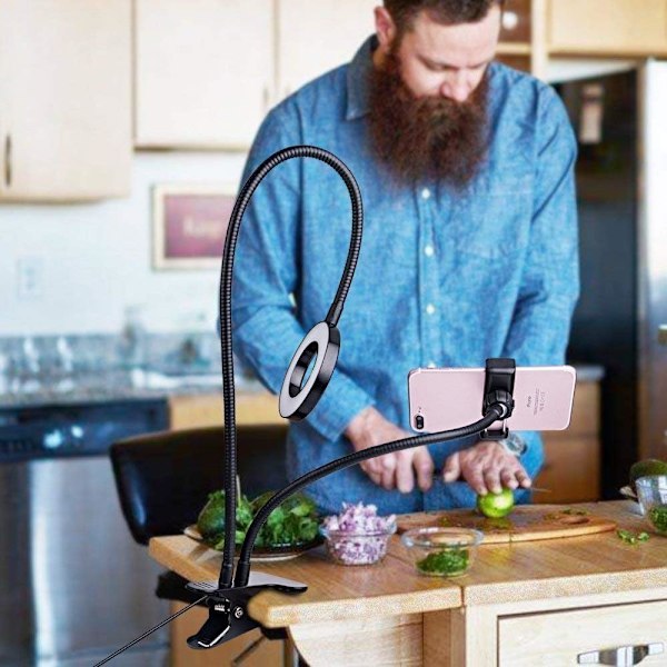 Urban Lifestyle LED Ring Light Kit med 3 Dæmpbare Hvide Lysindstillinger og Clip-on, USB-ledning og Batteridrevet, Bærbar til Video C