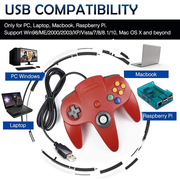 USB N64 Controller, PC N64 Controller, Retro Gamepad Joystick for Windows PC Mac Linux Raspberry Pi, Support N64 Emulator Games, Classic Controller for Computer