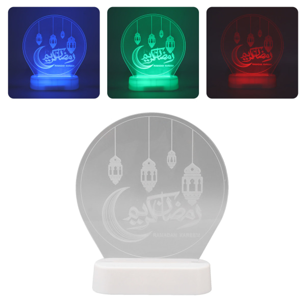 Eid Mubarak nattlys Ramadan RGB LED 3D-base muslimsk islamsk bordlampedekorasjon