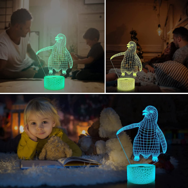 Qinwei Penguin Nattlys 3D Illusion Lys Dyr Lampe 16 Farger Skifter med fjernkontroll Barn Soverom Innredning Ferie Bursdagsgaver til gutter Jenter