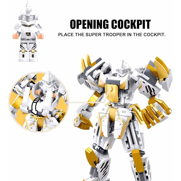 Superhelt-serie 2 i 1 Mech Robot-legetøj, der transformerer fra sej Titan Warrior til White Tiger Action Figures med minifigurer (255 dele)