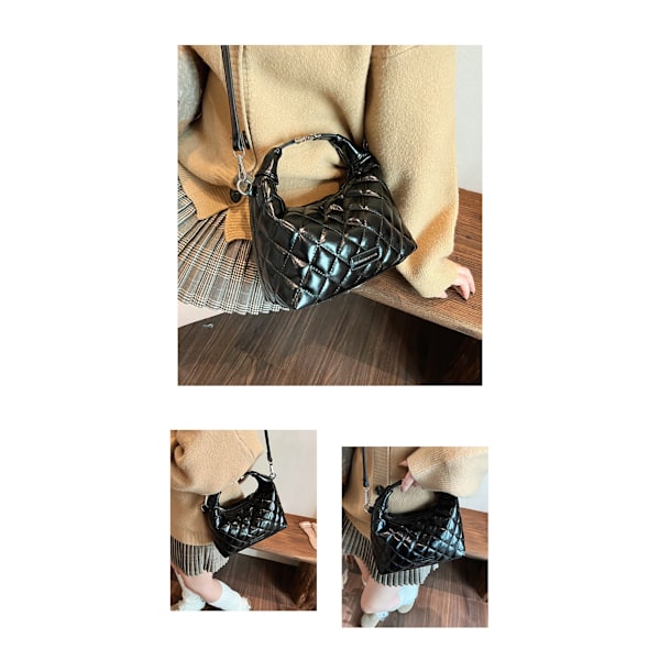 Pendlerhåndveske broderi diamantgitter enkel skulder crossbody veske tekstur stor kapasitet veske dame