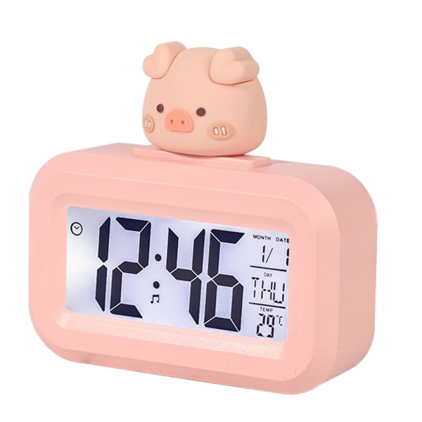 Elektronisk klocka Söt tecknad LED-skärm Desktop Elektronisk larm Data Tidskalender Temperaturklocka Pink