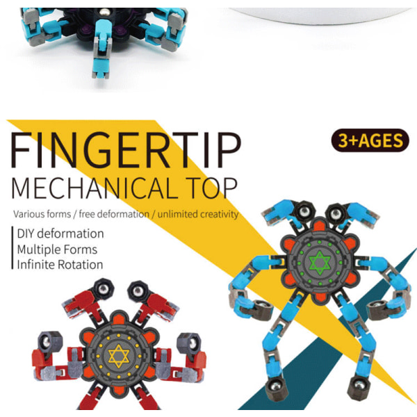 Fidget Spinner med kult design - Fidget-leketøy - Kreativ transformerbar fingertupp gyro Spinner mech kjedelager - Morsomt dekompresjons anti-angst (Blå)