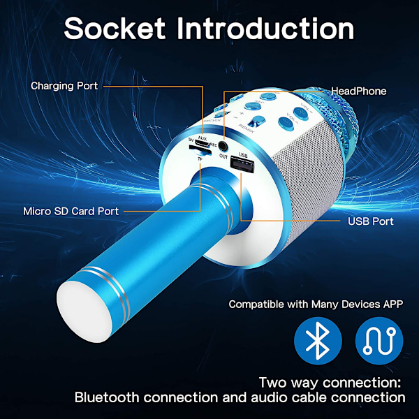 Håndholdt Bluetooth Karaoke Mikrofon - Sjovt fødselsdagssang legetøj til børn i alderen 3 4 5 6 7 8 9 10 år piger og drenge (blå) Besøg IJO Store