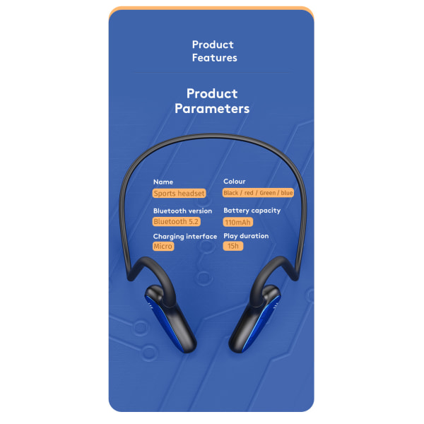 Premium Bone Conduction Open-Ear Bluetooth Sport-hovedtelefoner - Svedafvisende trådløse øretelefoner til træning og løb med dyb bas - Indbygget