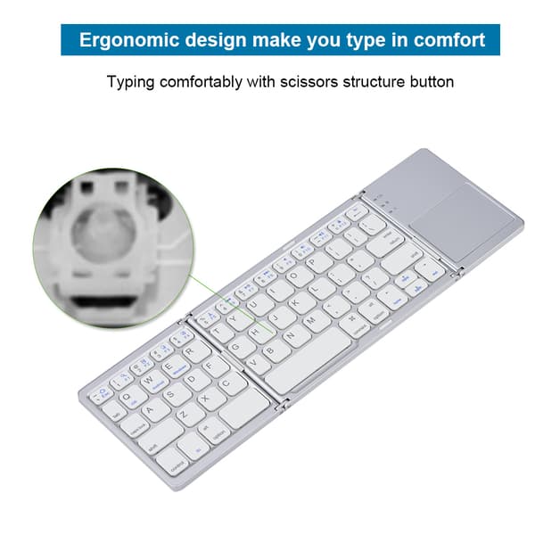Tri-folding Bluetooth trådlöst tangentbord Mini bärbar pekplatta för IOS/Android/Windows Guld
