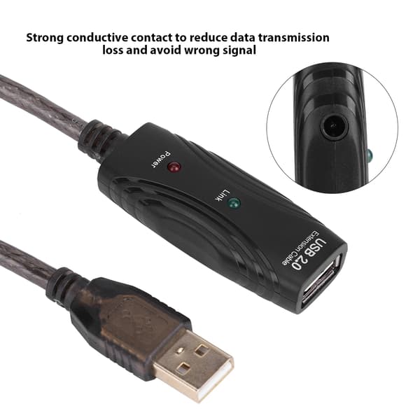 USB 2.0-förlängningskabel med inbyggda signalförstärkarchips, stöder upp till 480 Mbps (30 m)
