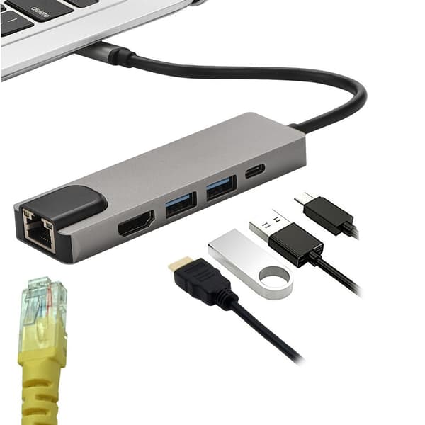 Type-C Hub Type-C til HDMI / 2 * USB3.0 / Gigabit Ethernet / PD Dockingstation