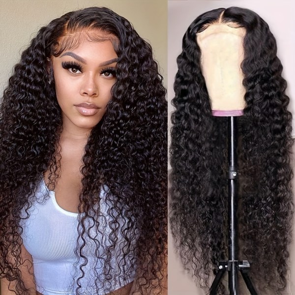 150% tæthed 4x1 Lace Front Human Hair Wig Deep Wave Lace Front Human Hair Wigs til kvinder Deep Curly Pre Plucked med Baby Hair Brazilian Virgin Hum