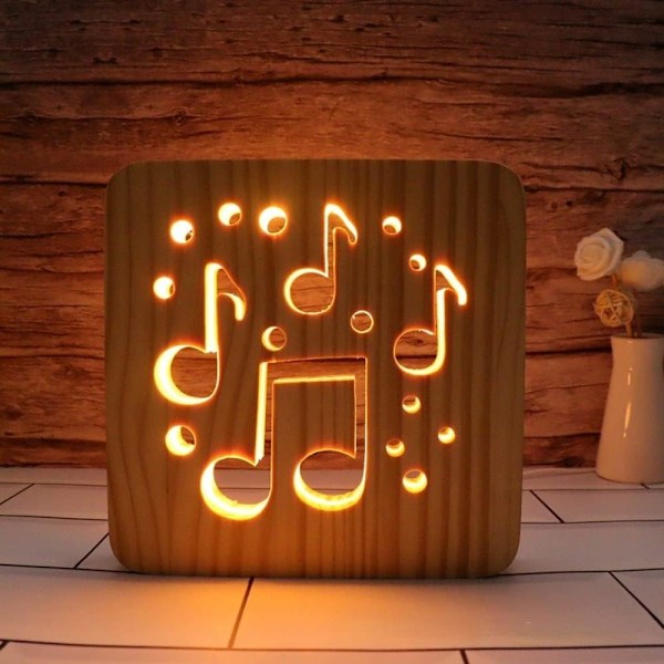 Kreativ Trä-LED Nattlampa, 3D Trä Uthållig Snidning Varmvitt Ljus, USB-Driven Skrivbordslampa, Underbar Present i Vardagsrum/Heminredning