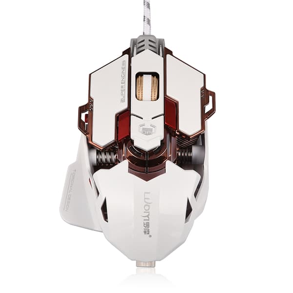 LUOM Ergonomisk USB-kablet Gaming Mus 10 Programmerbare Knapper Justerbar DPI LED Lys Hvid