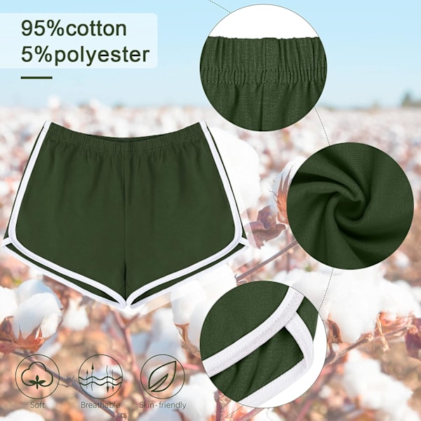 2-pack bomullssportsshorts yoga dansshortbyxor sommar träningsbyxor, svart, armégrön (XL)