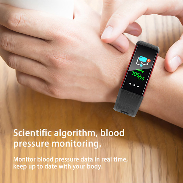 Smart färgskärm armband Hjärtfrekvens Blodtrycksövervakning Bluetooth armband (Röd)