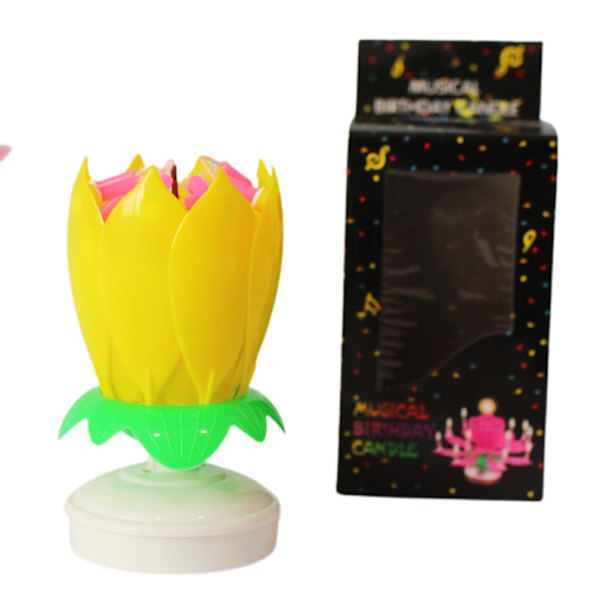 14 lotus musikklys, dobbeltlags flat bunn vil synge og rotere, bursdagskakelys, 14 lys [gul]