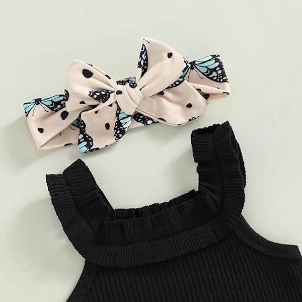Baby Jenteklær Sommer Søte Antrekk 12 18 Måneder Spaghettistropp Romper & Blomstrete Shorts Sett black 70CM
