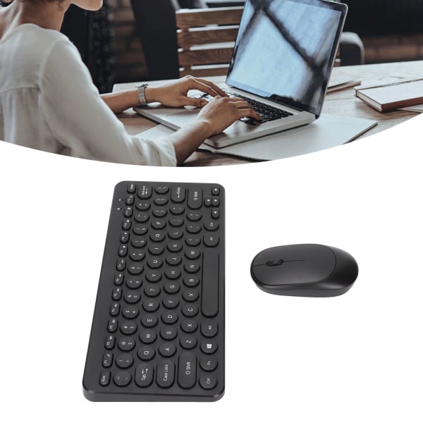 Tastatur Mus Combo 2.4G trådløse runde tastaturer Ergonomisk design Silent Mouse USB-mottaker Tastatur og mus Black