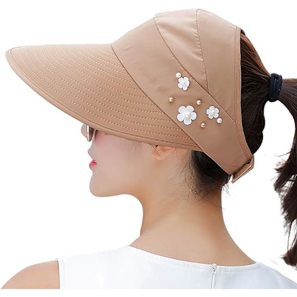 Solhatte til kvinder med bred skygge, UV-beskyttelse, solhatte, strandhatte, pakkelige solhatte Khaki