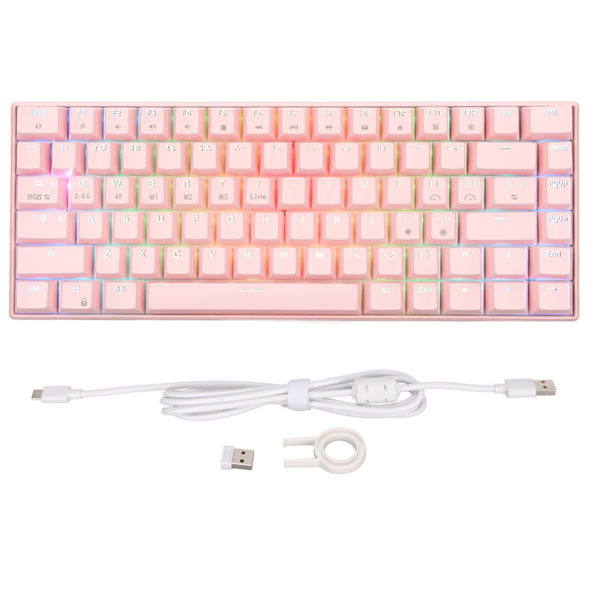 Mekanisk tastatur 82 tast 3 tilkoblingsmoduser RGB-bakgrunnsbelysning Ergonomisk rosa spilltastatur for kontor Lineær handlingbryter