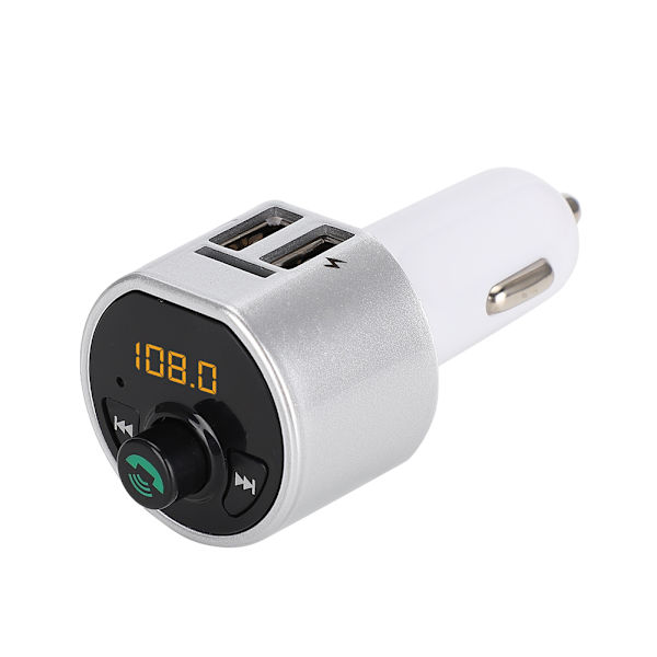 A8 MP3 Bil Bluetooth Handsfree Bilspelare FM-sändare USB-laddning Silver