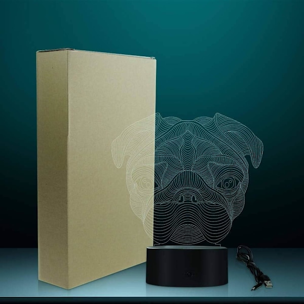3D Söt Fransk Bulldog & Pug Form Nyhet Bordlampa LED Nattlampa Heminredning Husdjur Hund Valp Djur 3D Optisk Illusion Ljus