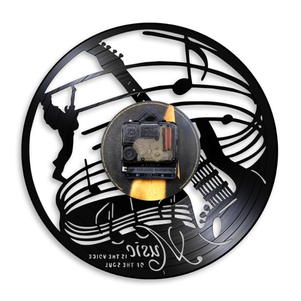 Musikk Vinyl Plate Veggklokke Gitar Design Kvartsklokke - Unike Gaver til Gitar Elsker - Original Vegg Hjemmeinnredning 12 Tommers Vinyl Klokke.