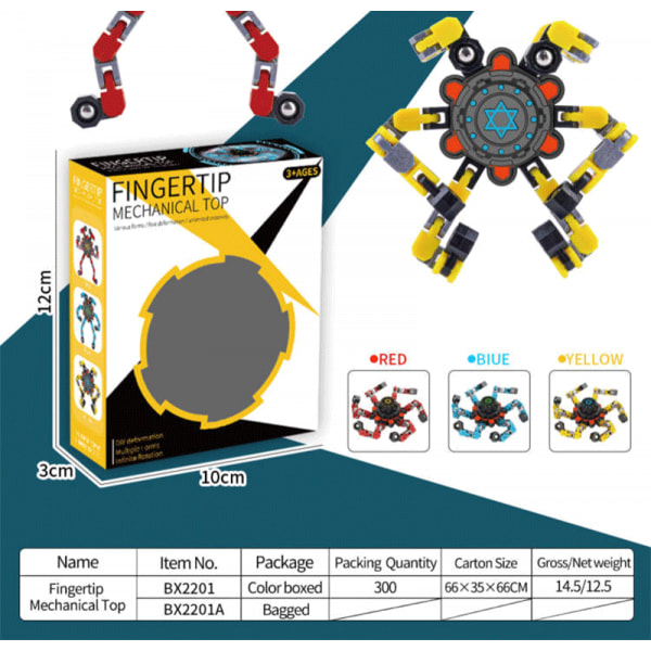 Fidget Spinner Cool Design Fidget Toy Kreativ transformerbar fingerspids gyro Spinner mech Kædeleje Funy Dekompression Anti-Angst (Gul)