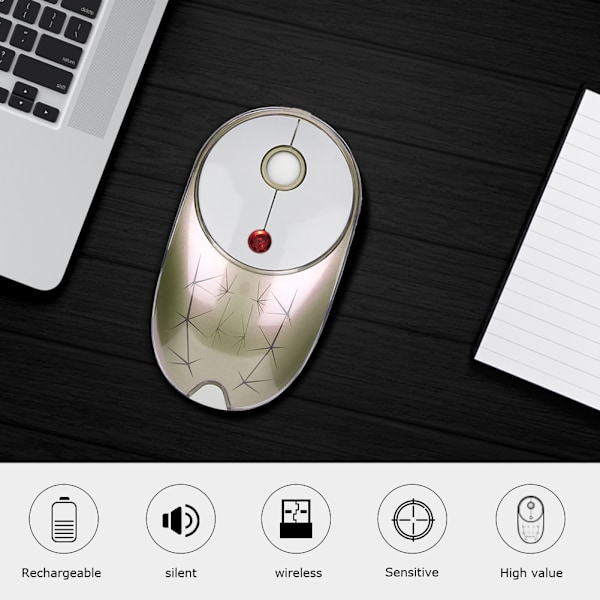 Sunrose Genopladelig RGB Baggrundsbelyst Trådløs Stum Optisk Mus USB Modtager Til PC (Champagne)