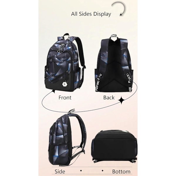 Skolryggsäck för tonårspojkar Laptop Bookbag Barn Skolväska för grundskolan Black+red Style B-No USB Port