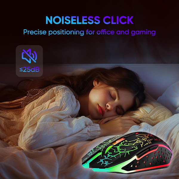 Bluetooth Mus - Trådløs Spillmus, 2.4G Trådløs RGB Oppladbar PC Spillmus Datamus for Bærbar PC Skrivebord - Svart