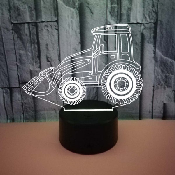 Qinwei Bulldozer Night Light 3D Illusion LED-lampa Fjärrkontroll Touch Jul för pojkar Barn Tonåring -- Svart säte