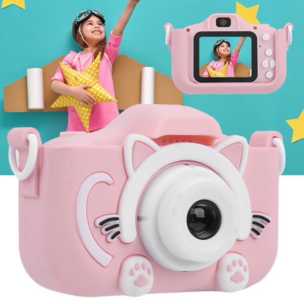 Barnkamera 2400W Pixel Cartoon Digital DV Tar Bilder Leksak Semestergåva Rosa