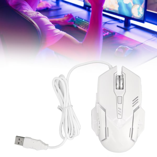 Kablet spillmus DPI 1200 1800 2400 3600 USB-grensesnitt RGB bakgrunnsbelyst Ergonomisk PC-spillemus for hjemmekontor White