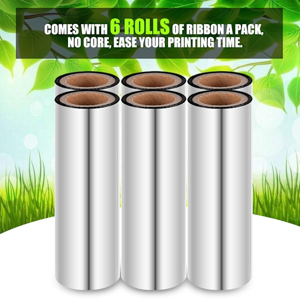 6 rullaa 110 mm x 30 m parannettua lämpösiirtovaharullaa etikettitulostimelle