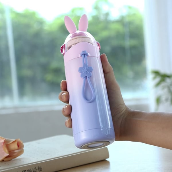 JUSTUP Sød Kanin Børne Isolering Flaske Rustfrit Stål Termoser Læk-sikker Rejse Kaffe Krus Holdbar Tumbler til Baby Varmt Vand 12 Ounce（Lilla