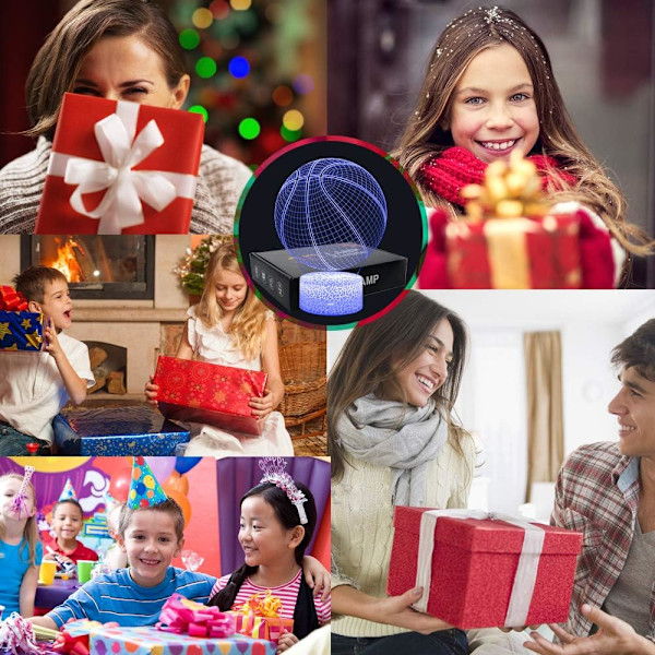 Basketball Natlampe, 3D Illusionseffekt Lampe Lys Fjernbetjening RGB Farver & Dæmpbar Fødselsdag Jul Gaveideer til NBA Sport Elskere Børn Teen