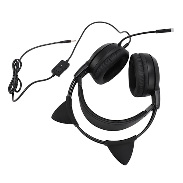 Peliheadset 3,5 mm:n liitännällä, stereon kohinanvaimennus, söpöt kissankorvat, yli korvan kuulokkeet mikrofonilla tytöille Xbox PC -puhelimeen, musta