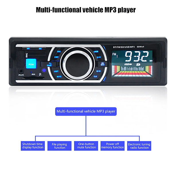 Bluetooth-auton stereoradio, MP3-6203-soitin, yksi DIN