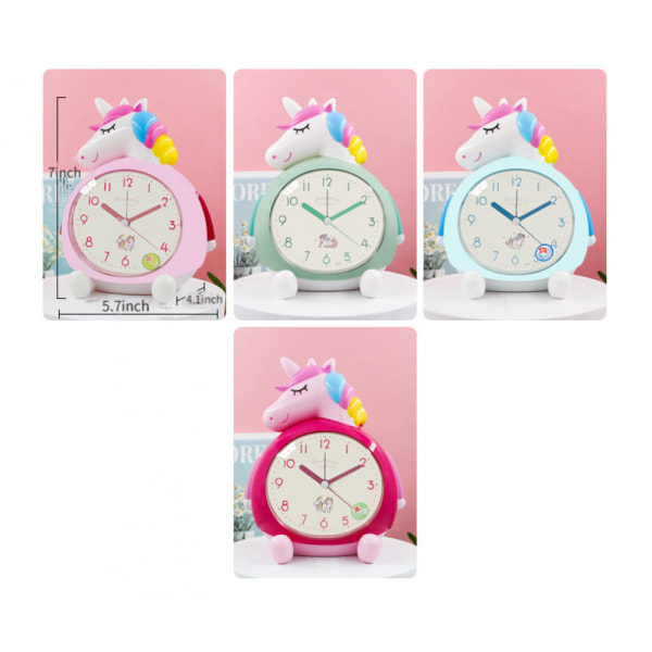 SAYTAY Unicorns vekkerklokke, tegneserievekkerklokke Rainbow Unicorn Clock Nattlys, Studentbarnehjemsdekorasjon skrivebordsklokke (blå)