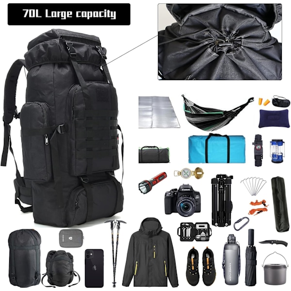 WINTMING Vandringsryggsäck för Män 80L Campingryggsäck Militär Ryggsäck 3 Dagars Assault Pack för Klättring khaki