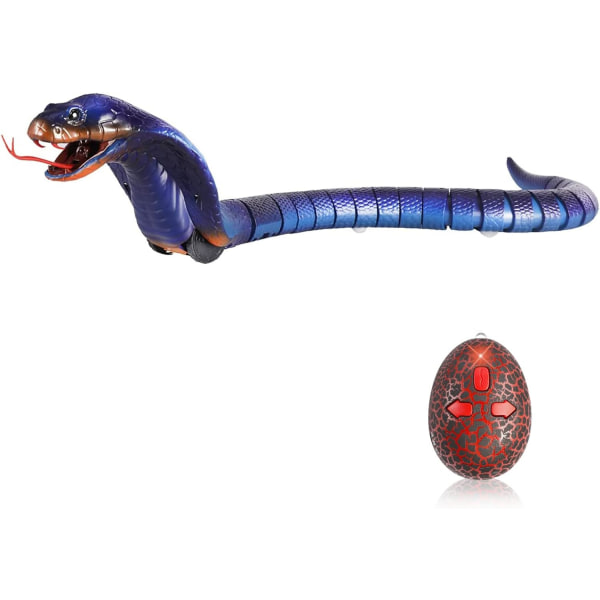 Fjernkontroll Snake Oppladbar Simulering RC Snake Toy 17" Lang Fake Cobra Animal Trick Skremmende rampeleke for barn Barn (blå)