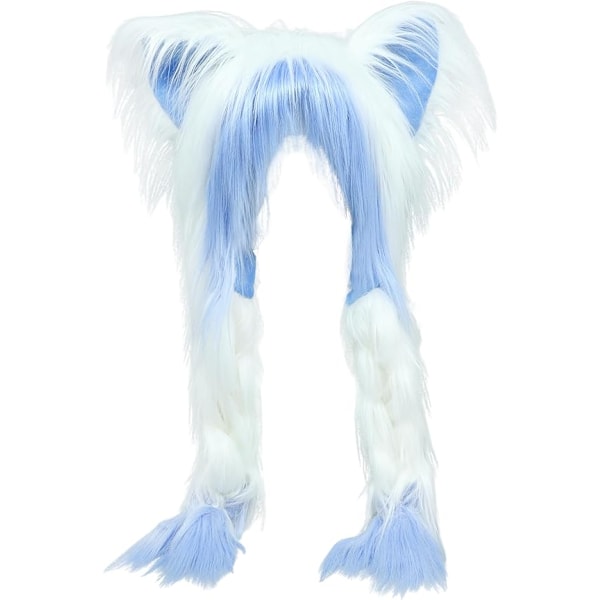 Käsintehty Fursuit-turkki Kissan Korvat Pääasuste Plussinen Lämmin Hattu Kostyymi Party Pää Tarvikkeet Halloweenille White Blue