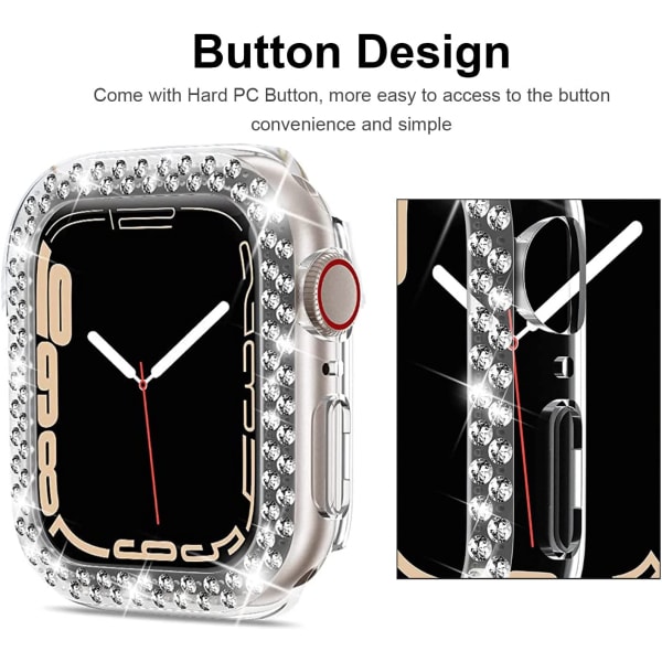 For Apple Watch Series 7 41 mm, Luksuriøs krystall Rhinestone stiv PC ramme etui Apple Watch Series 7 - All-Around Bumper etui (transparent)