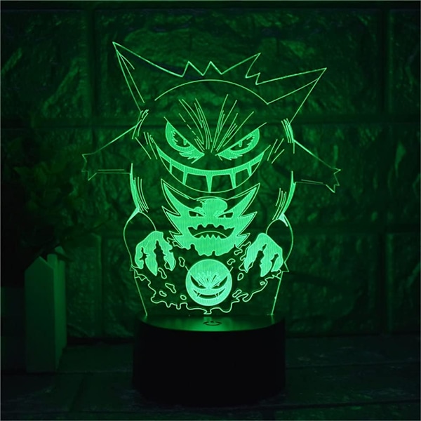 Tegneserie Elf Gengar nattlys 3D illusjon LED lys Barnerom dekorasjon Bordlampe USB berørings fjernkontroll lampe Hjem dekor lampe leketøy