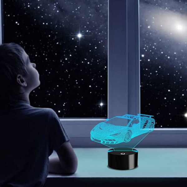 3D Illusion Lampe USB LED Racerbil Natlys Skrivebord Atmosfærisk Lampe 7 Farveskiftende Berøringsstyring som Hjem Soveværelse Dekoration